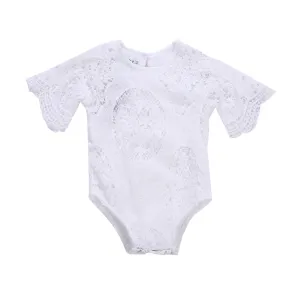 Lacey - Girls White Crochet Lace Bodysuit Romper