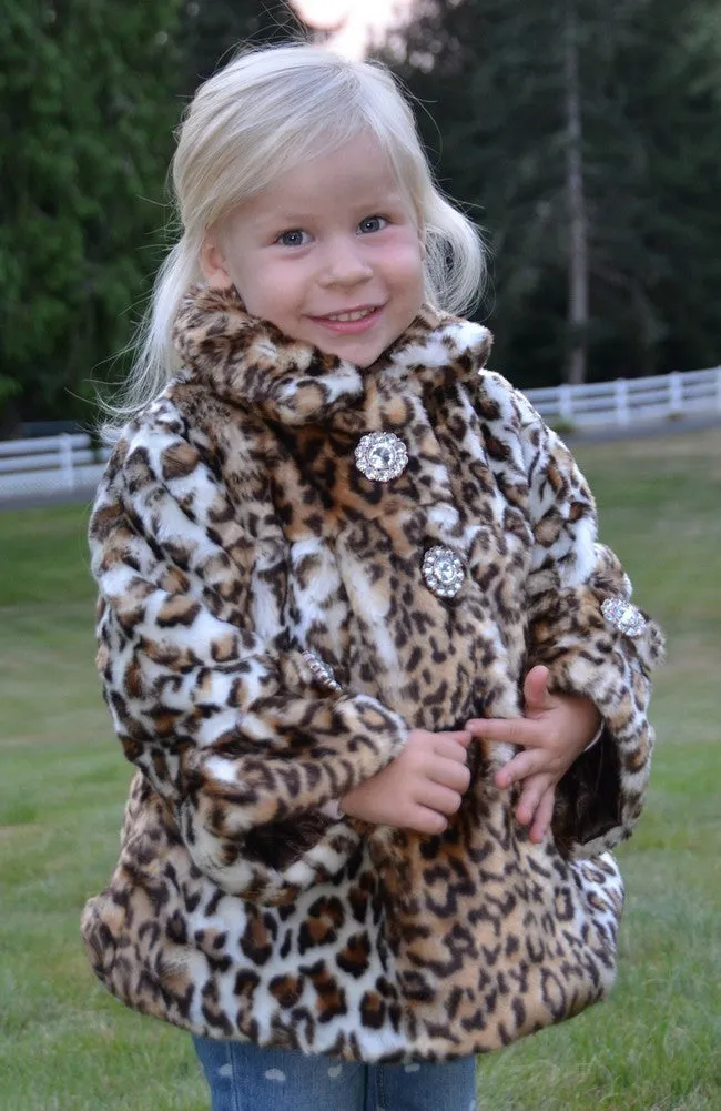 Little Girls Brown Leopard Faux Coat 1T-6