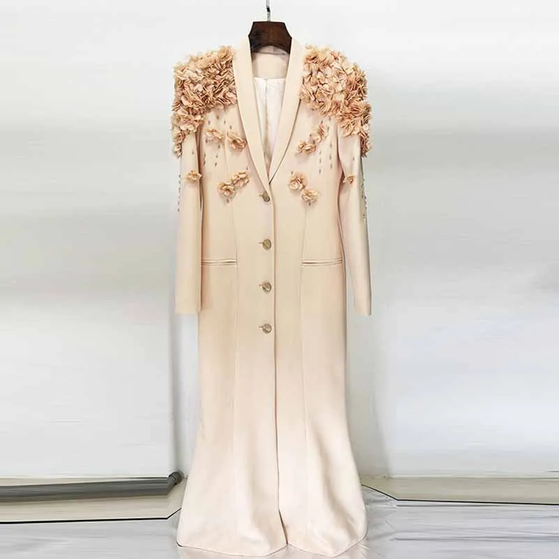 Long Sleeve Floral Crystal Maxi Coat Dress Long Blazer Dress