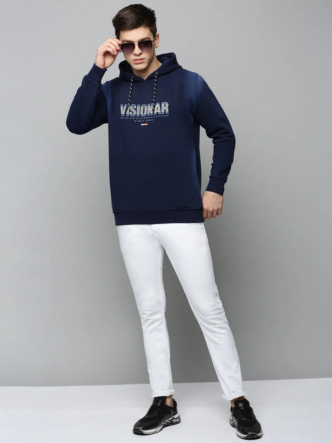 Men Navy Solid Hoodies