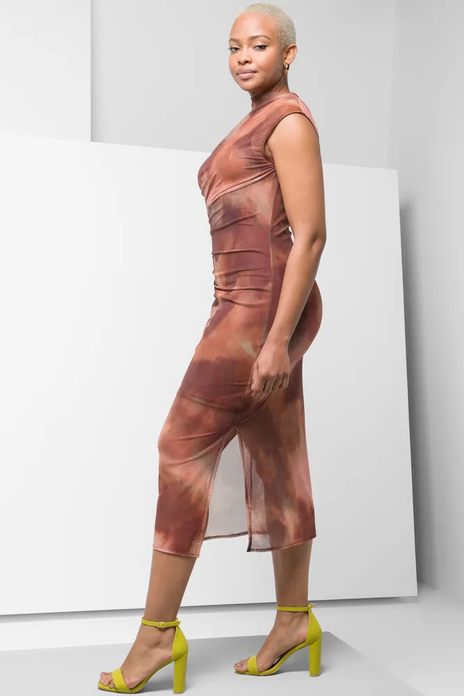 Mesh Bodycon Dress Brown