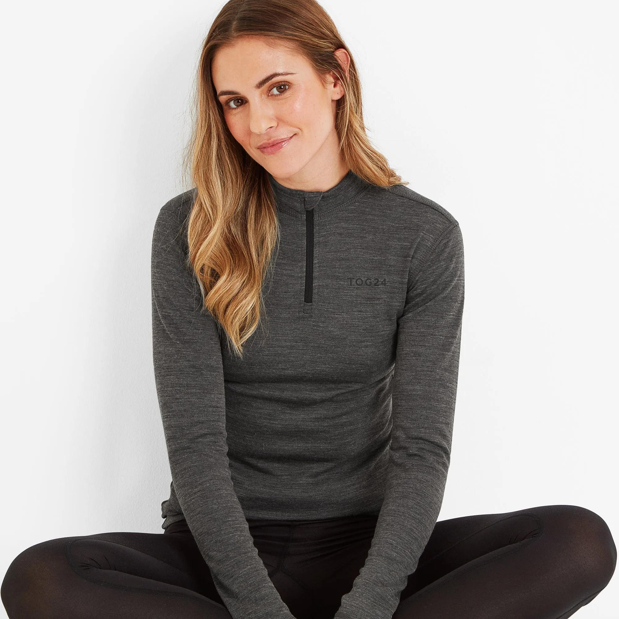 Nevis Womens Merino Base Layer Zip Neck - Grey Marl