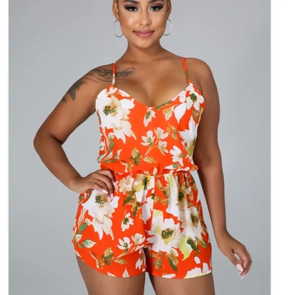 Orange Floral Romper