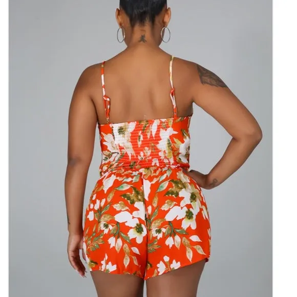 Orange Floral Romper