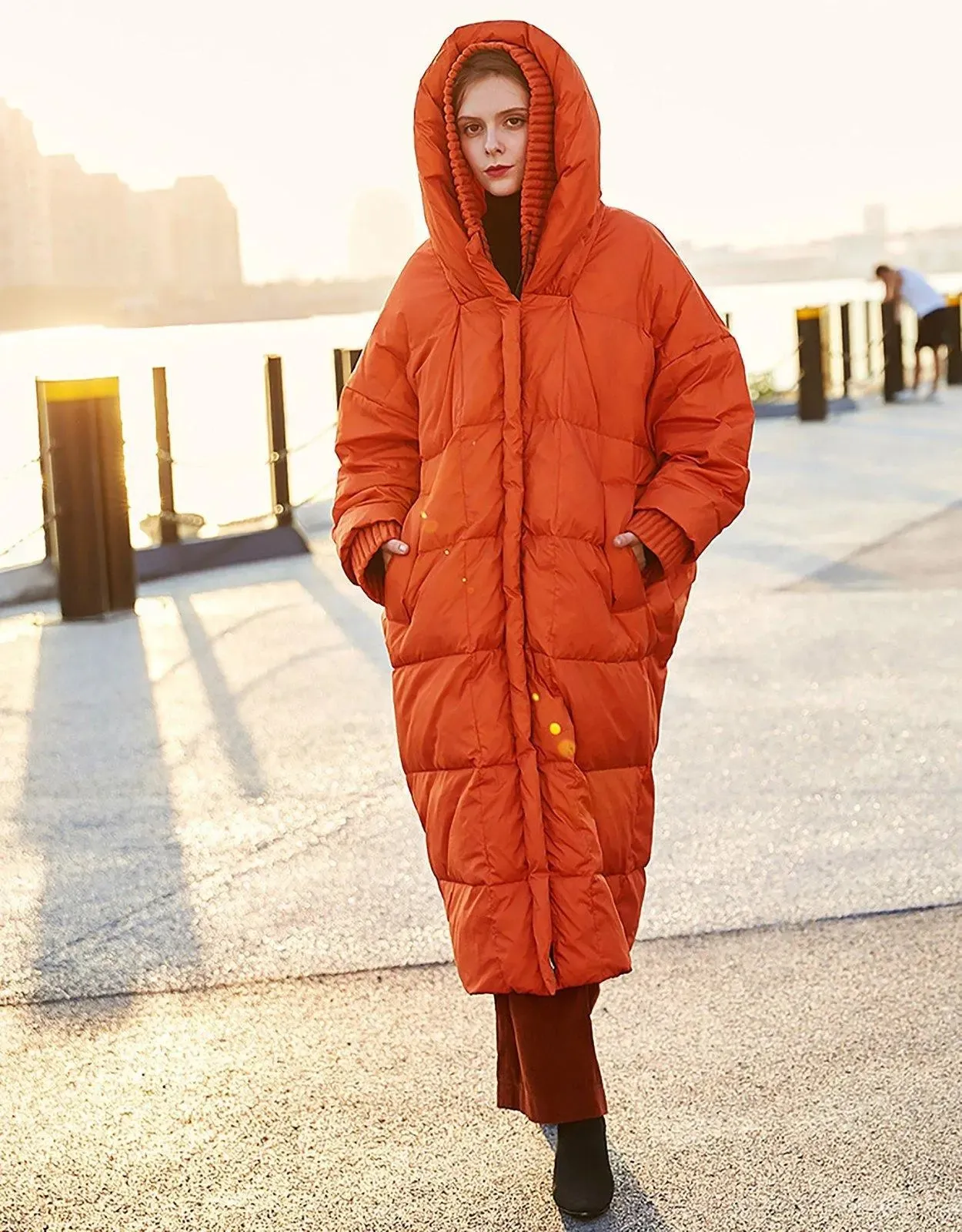 Oversize Orange Hooded Down Puffer Parka