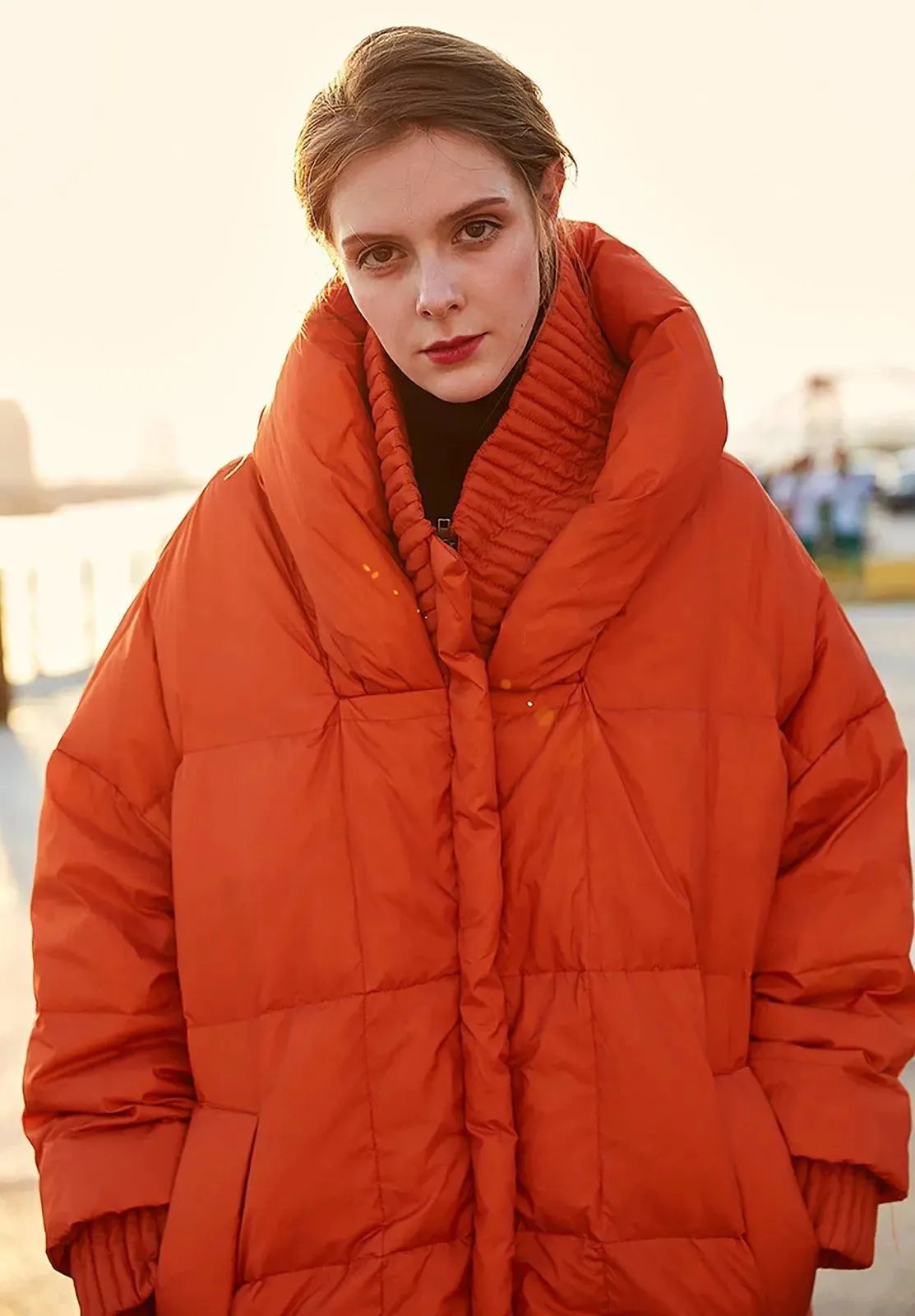 Oversize Orange Hooded Down Puffer Parka