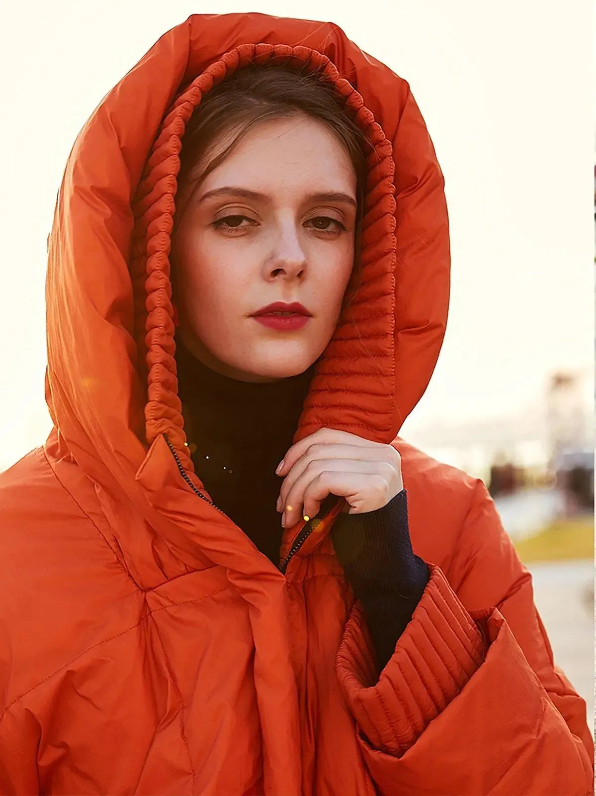 Oversize Orange Hooded Down Puffer Parka