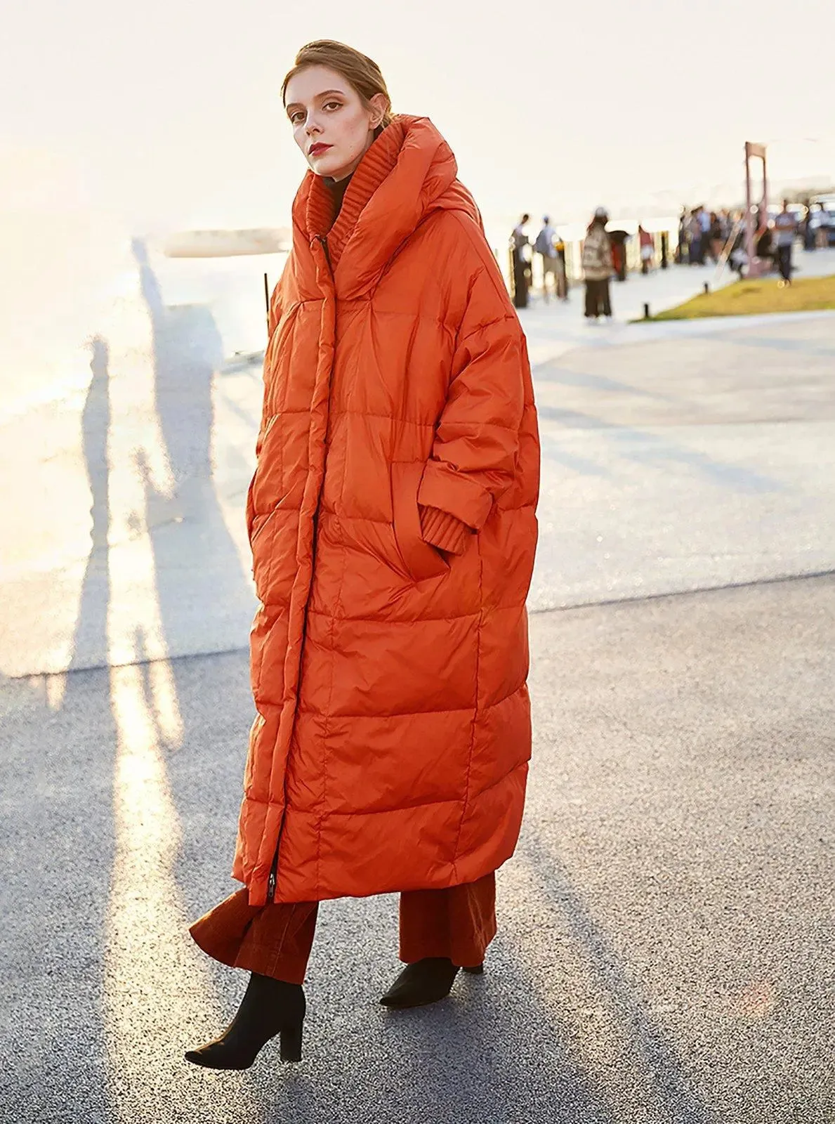 Oversize Orange Hooded Down Puffer Parka