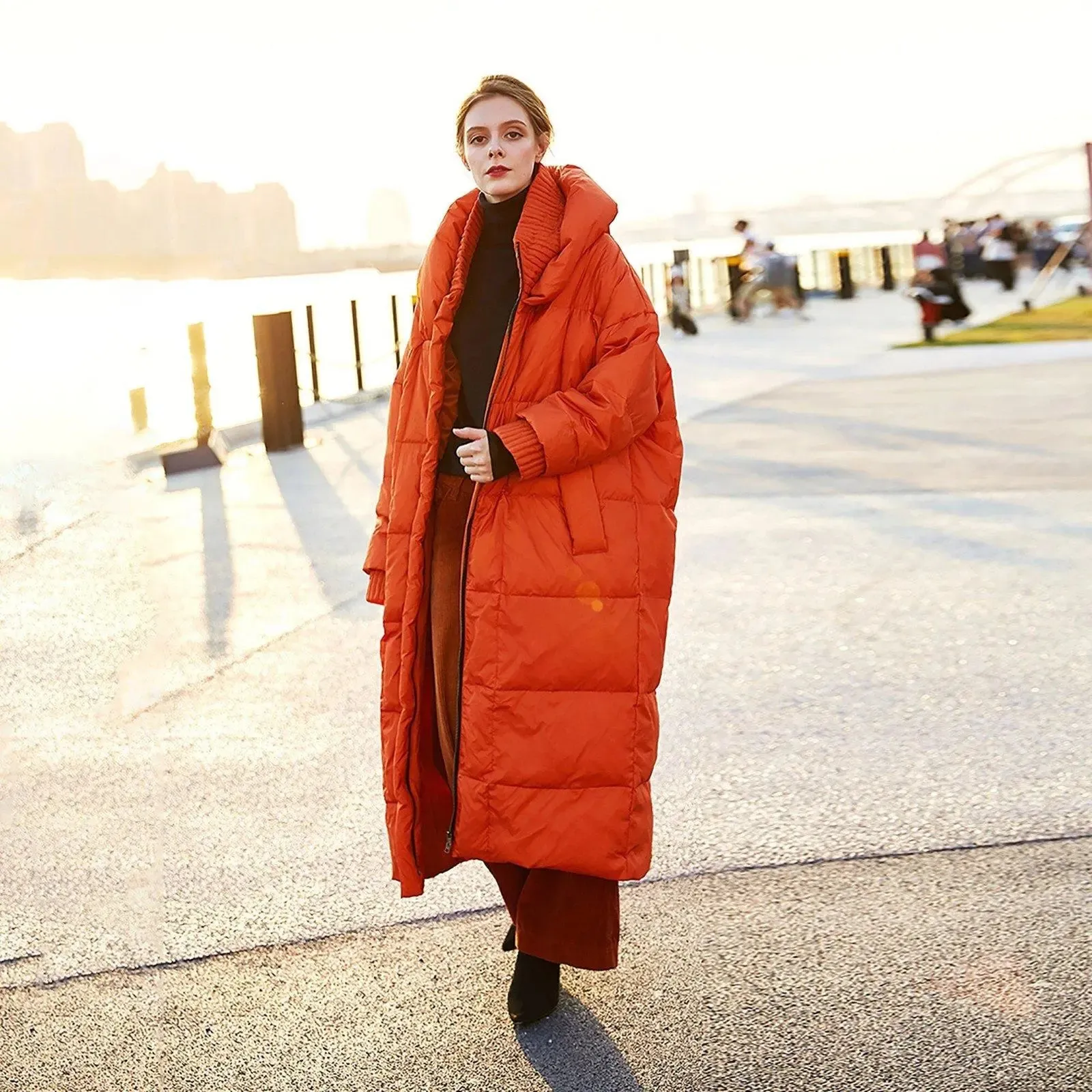 Oversize Orange Hooded Down Puffer Parka