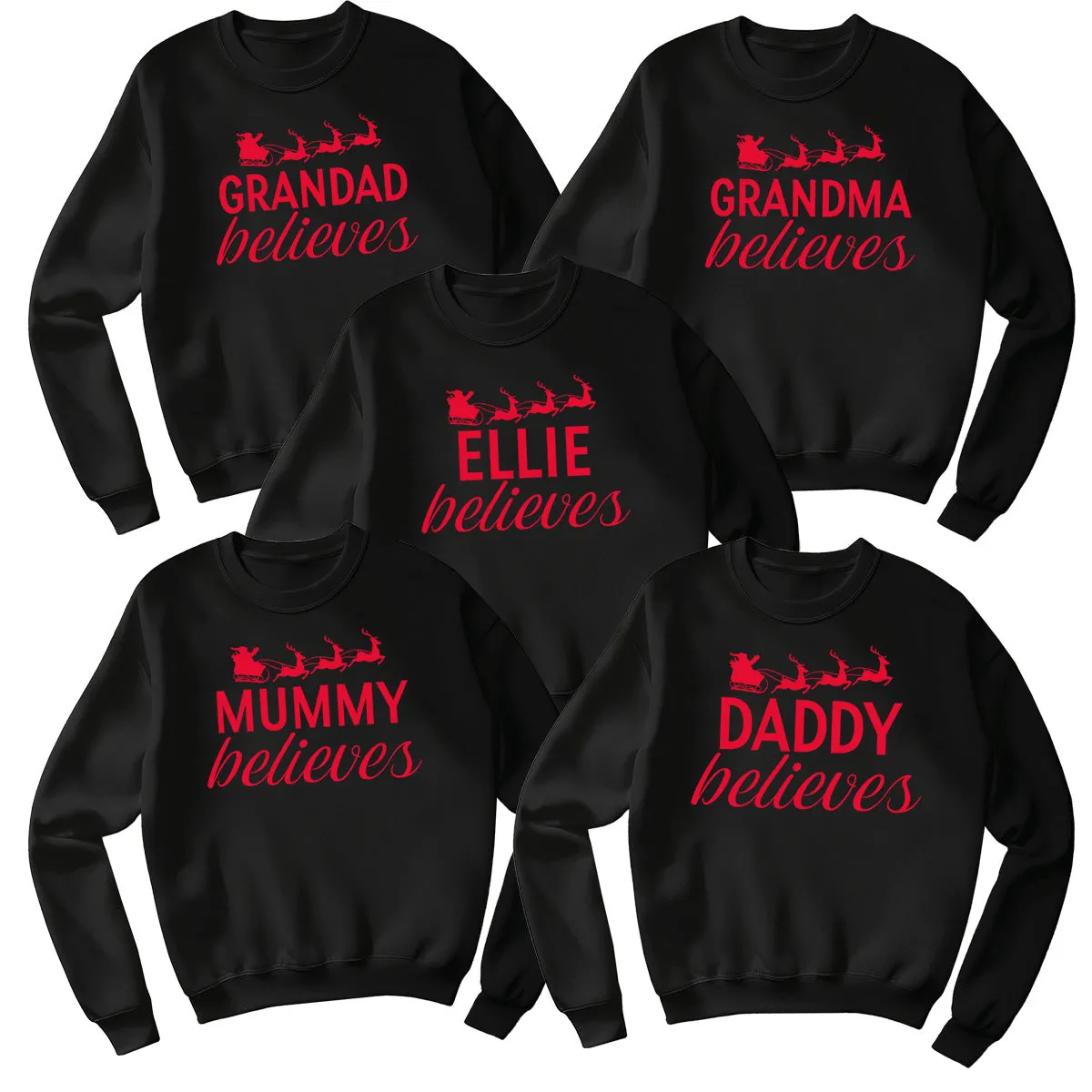 PERSONALISED Name Believes & Sleigh - Christmas Jumper Sweatshirt - All Sizes