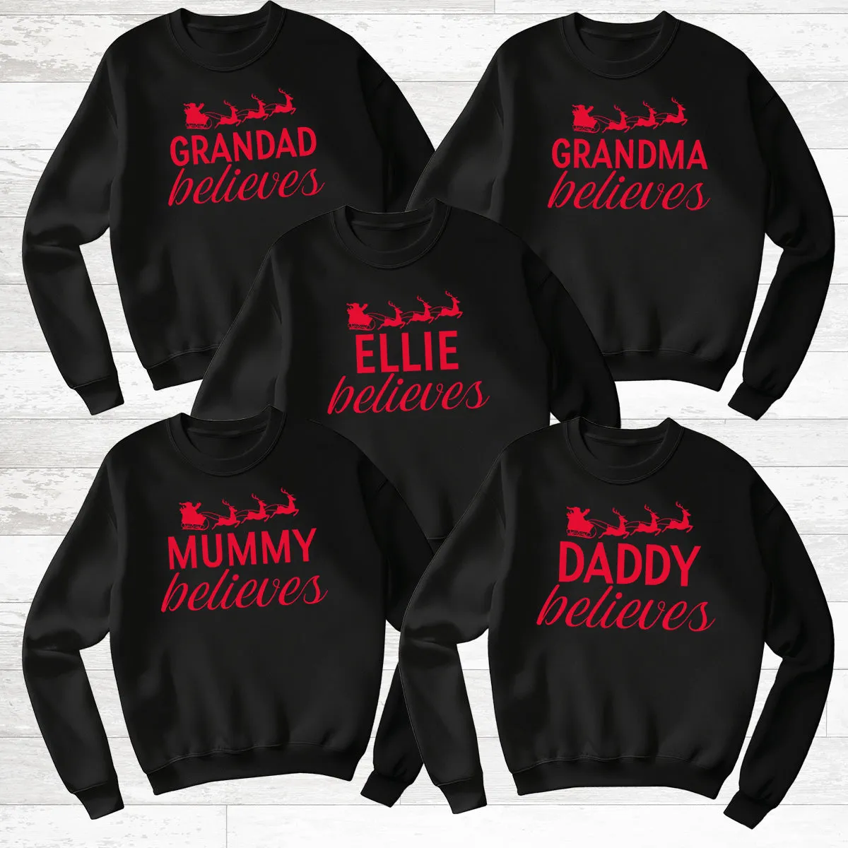 PERSONALISED Name Believes & Sleigh - Christmas Jumper Sweatshirt - All Sizes