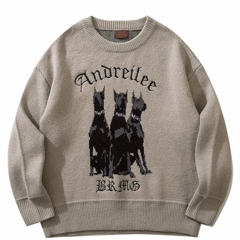 Pull tricoté streetwear Y2K avec graphique 3D Doberman 'Andreilee'