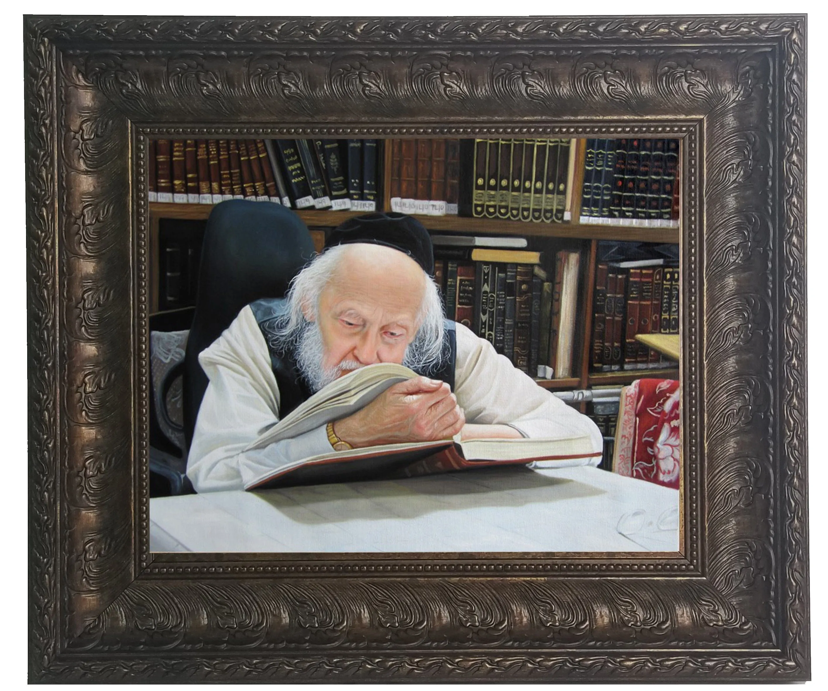 Rabbi Elyashiv Learning framed picture- Brown Size 11x14"