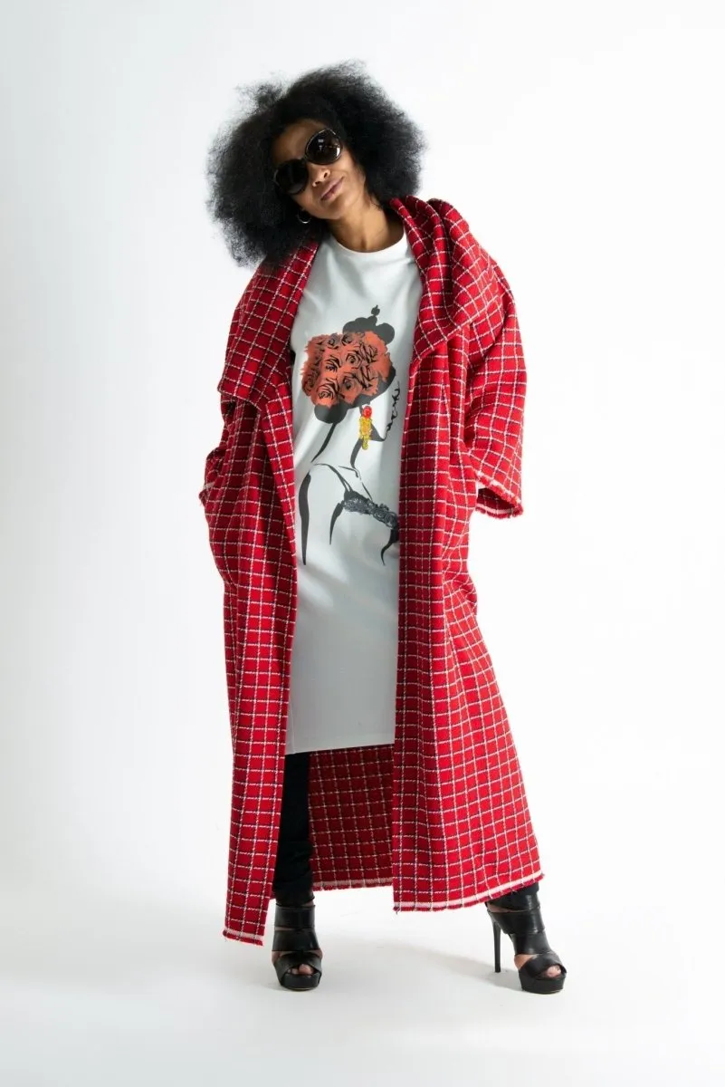 Red Plaid Long Coat  OFELIA SALE