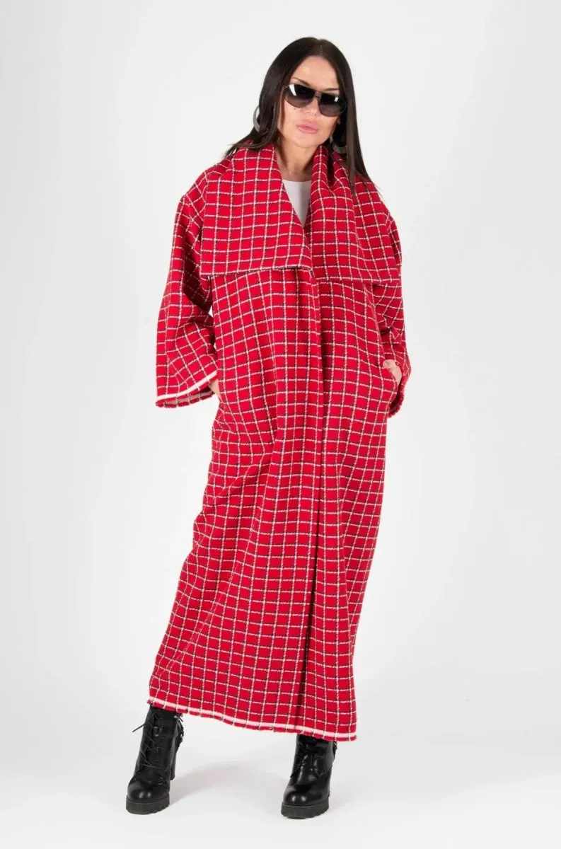 Red Plaid Long Coat  OFELIA SALE