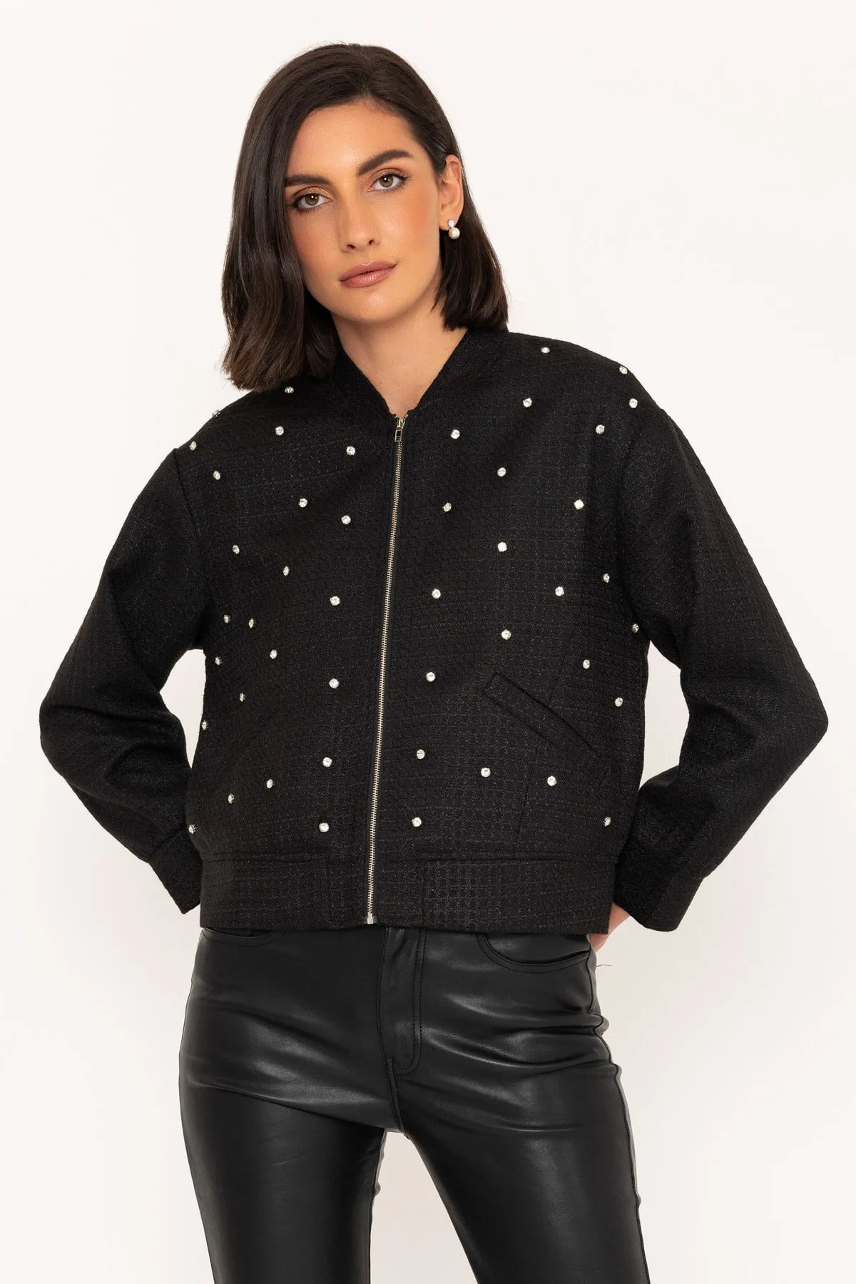 Rhinestone Bomber Jacket in Black