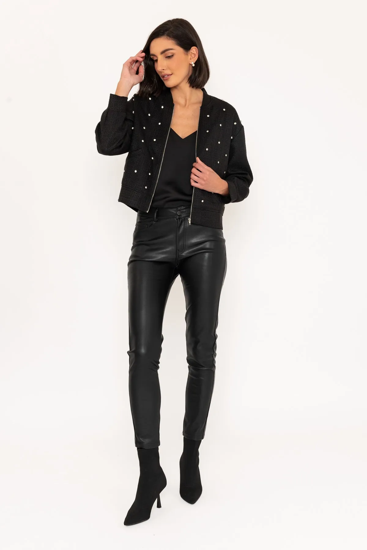 Rhinestone Bomber Jacket in Black