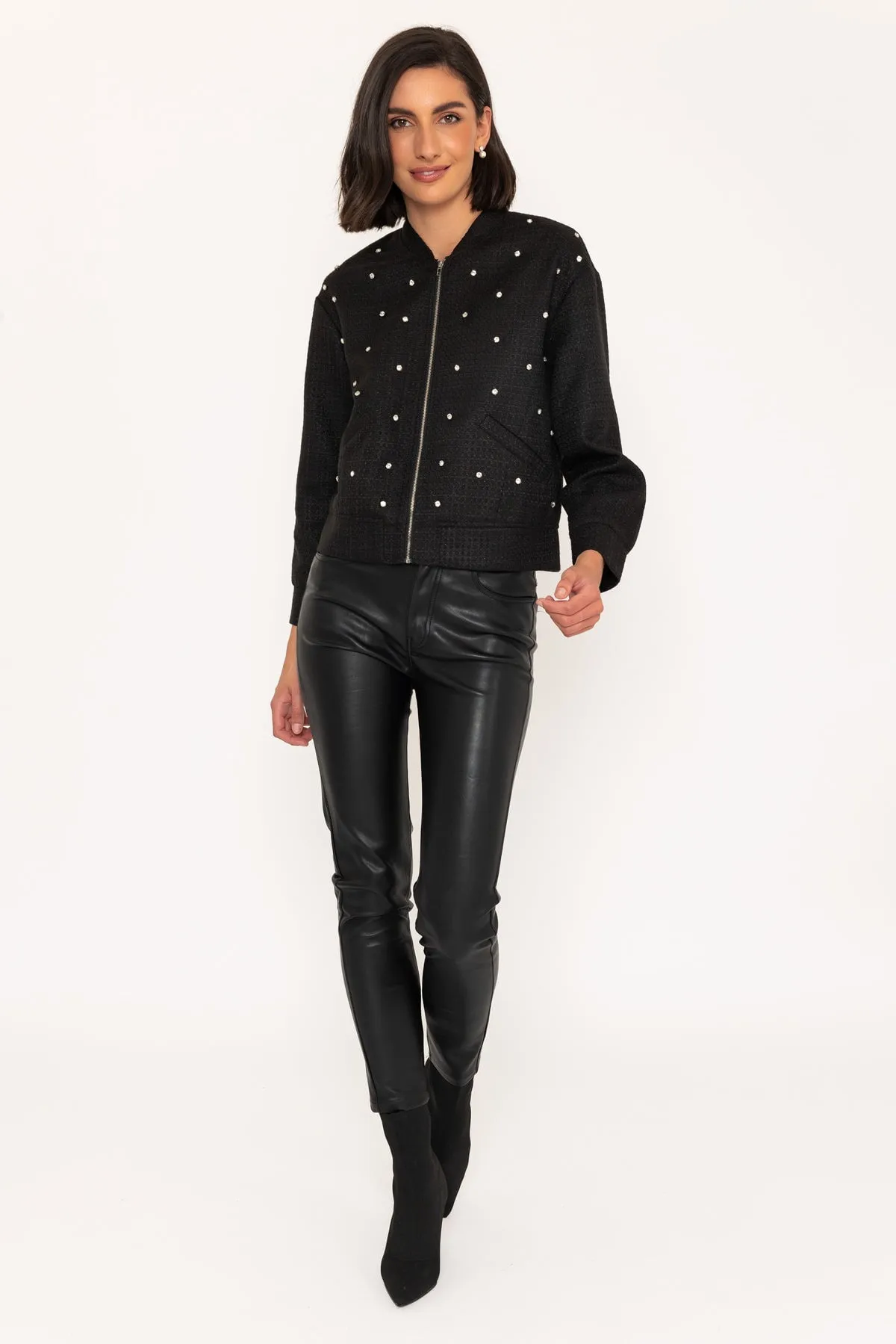 Rhinestone Bomber Jacket in Black