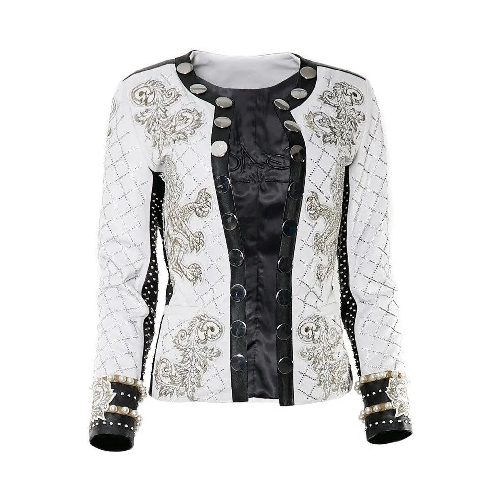 RINGQCC - Cuadra white western fashion lambskin leather jacket for women