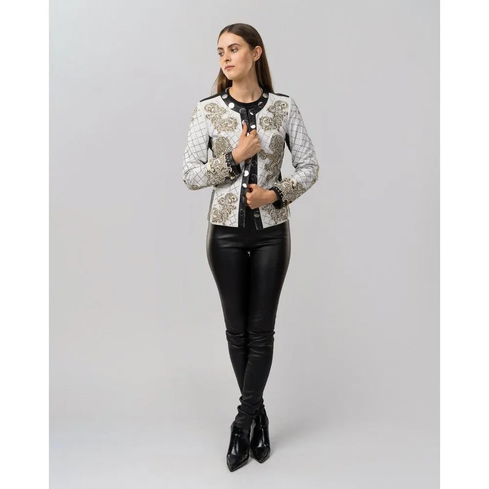 RINGQCC - Cuadra white western fashion lambskin leather jacket for women