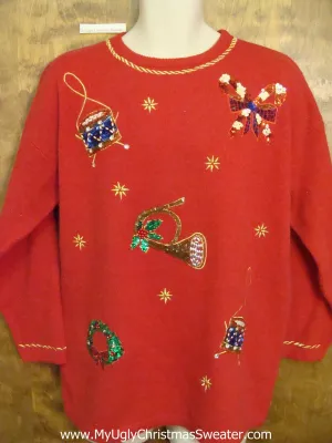 Seriously BLING Red Ugly Festive Xmas Sweater