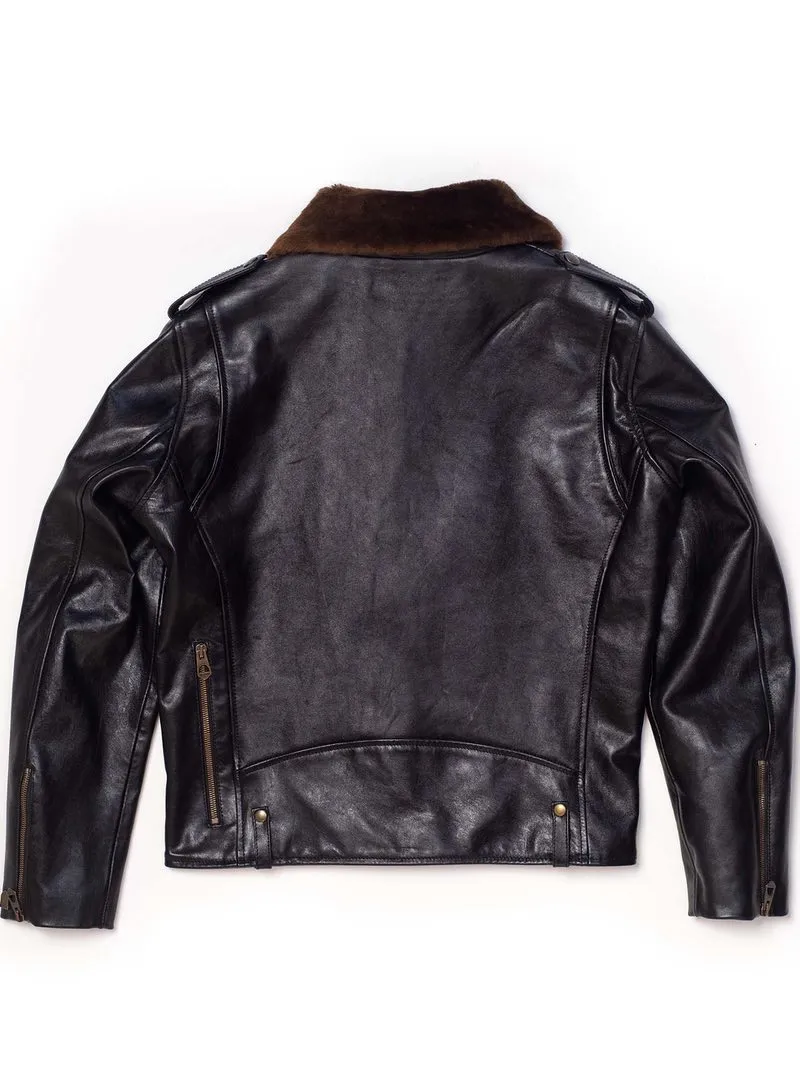 Shangri-La Heritage “Chiodo” Fur Collar Black Horsehide Leather Jacket