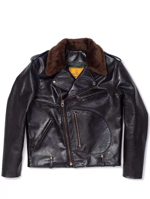 Shangri-La Heritage “Chiodo” Fur Collar Black Horsehide Leather Jacket