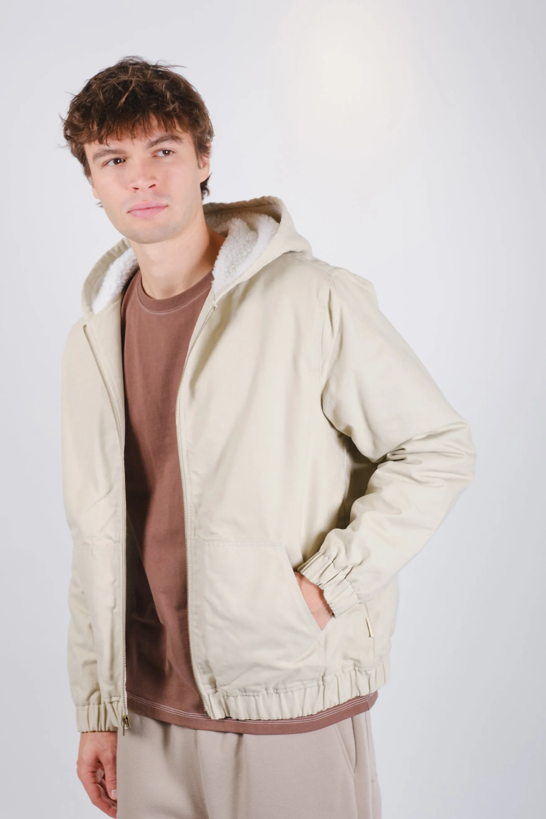 Sherpa Lined Hooded Canvas Jacket