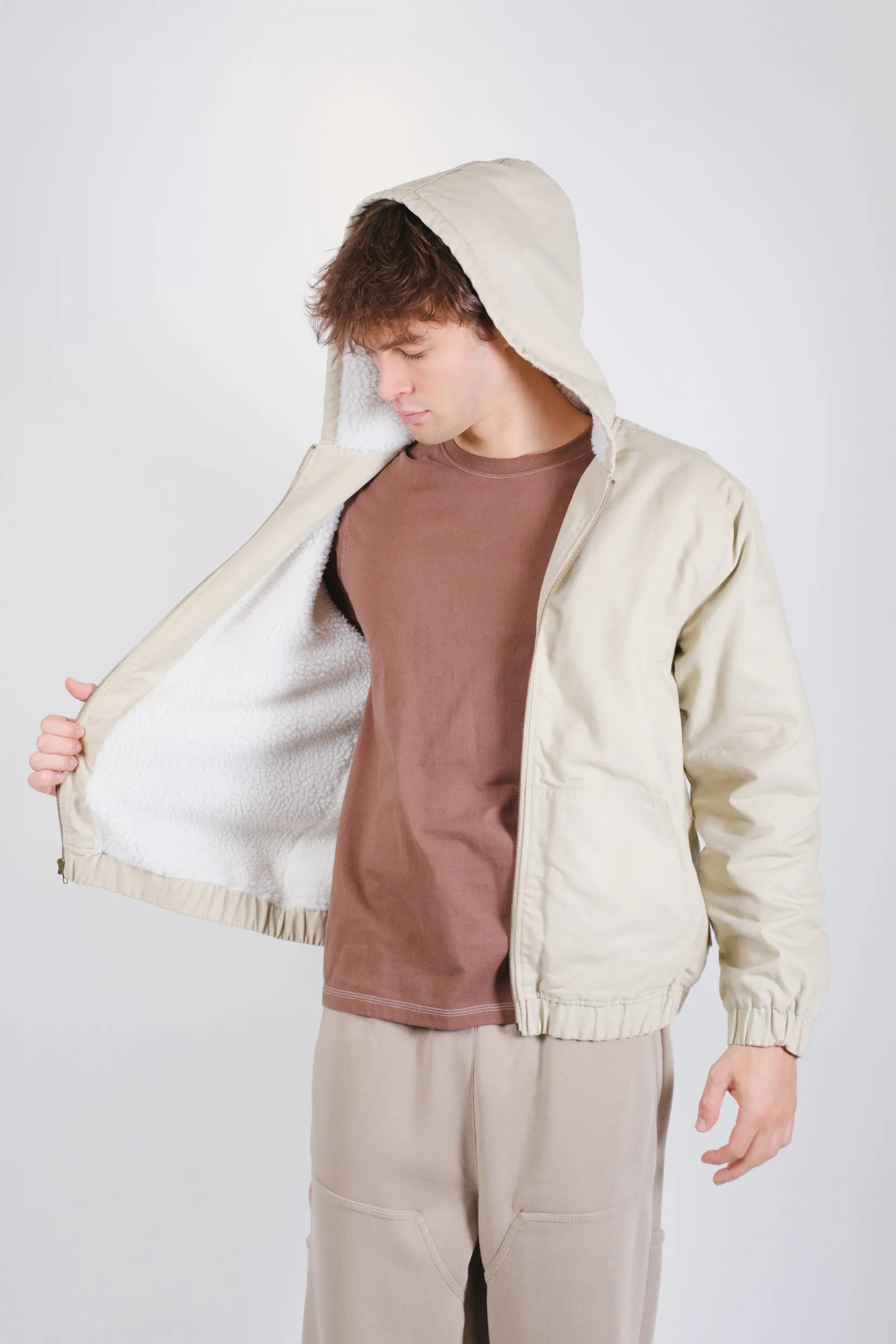 Sherpa Lined Hooded Canvas Jacket