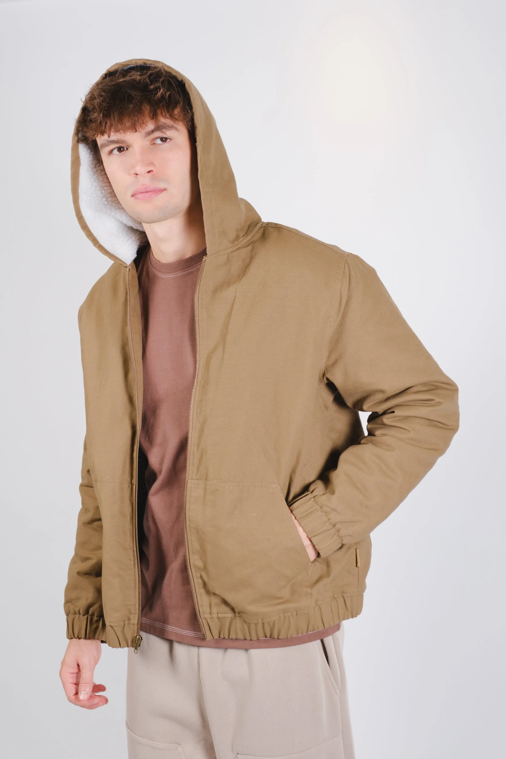 Sherpa Lined Hooded Canvas Jacket