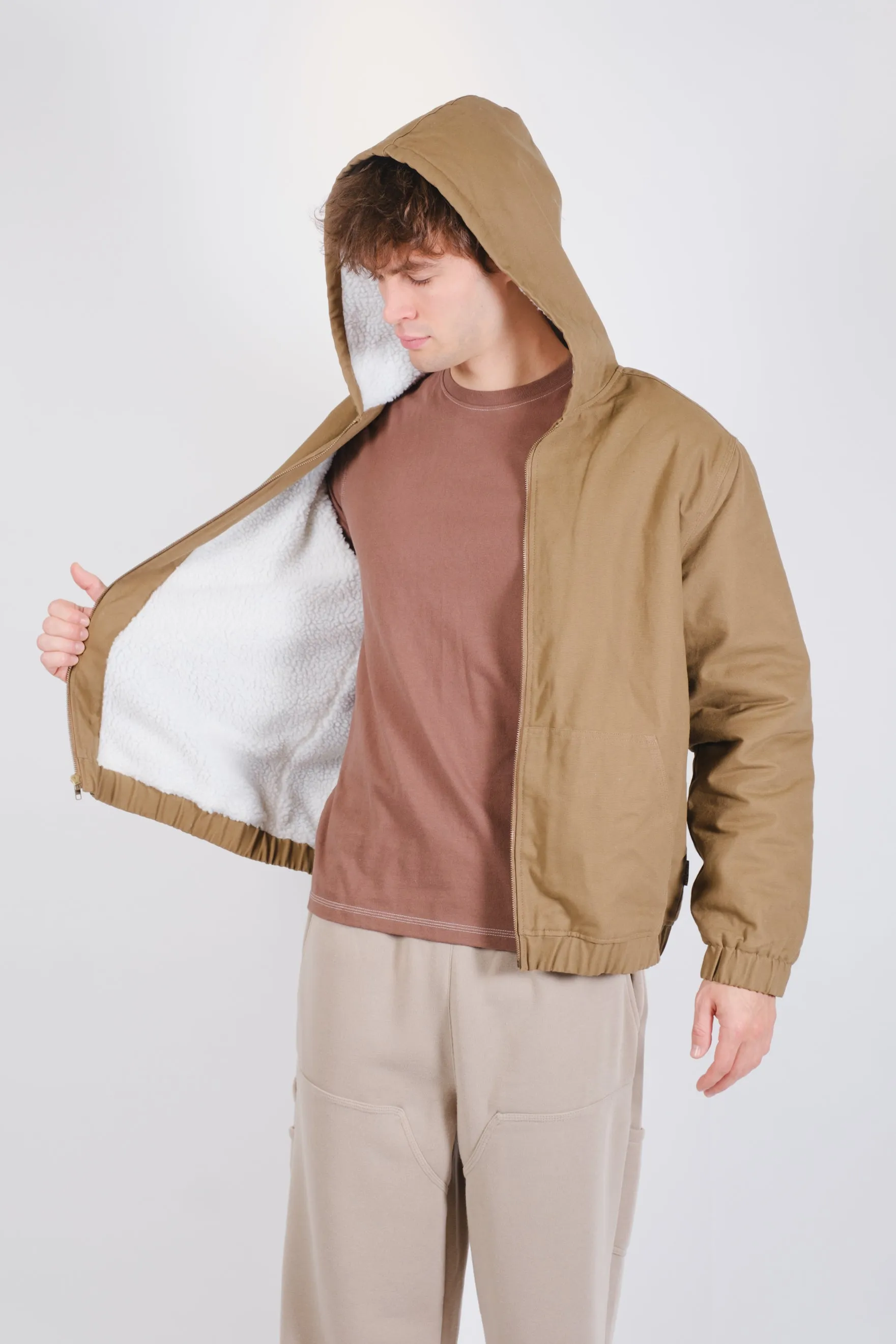 Sherpa Lined Hooded Canvas Jacket