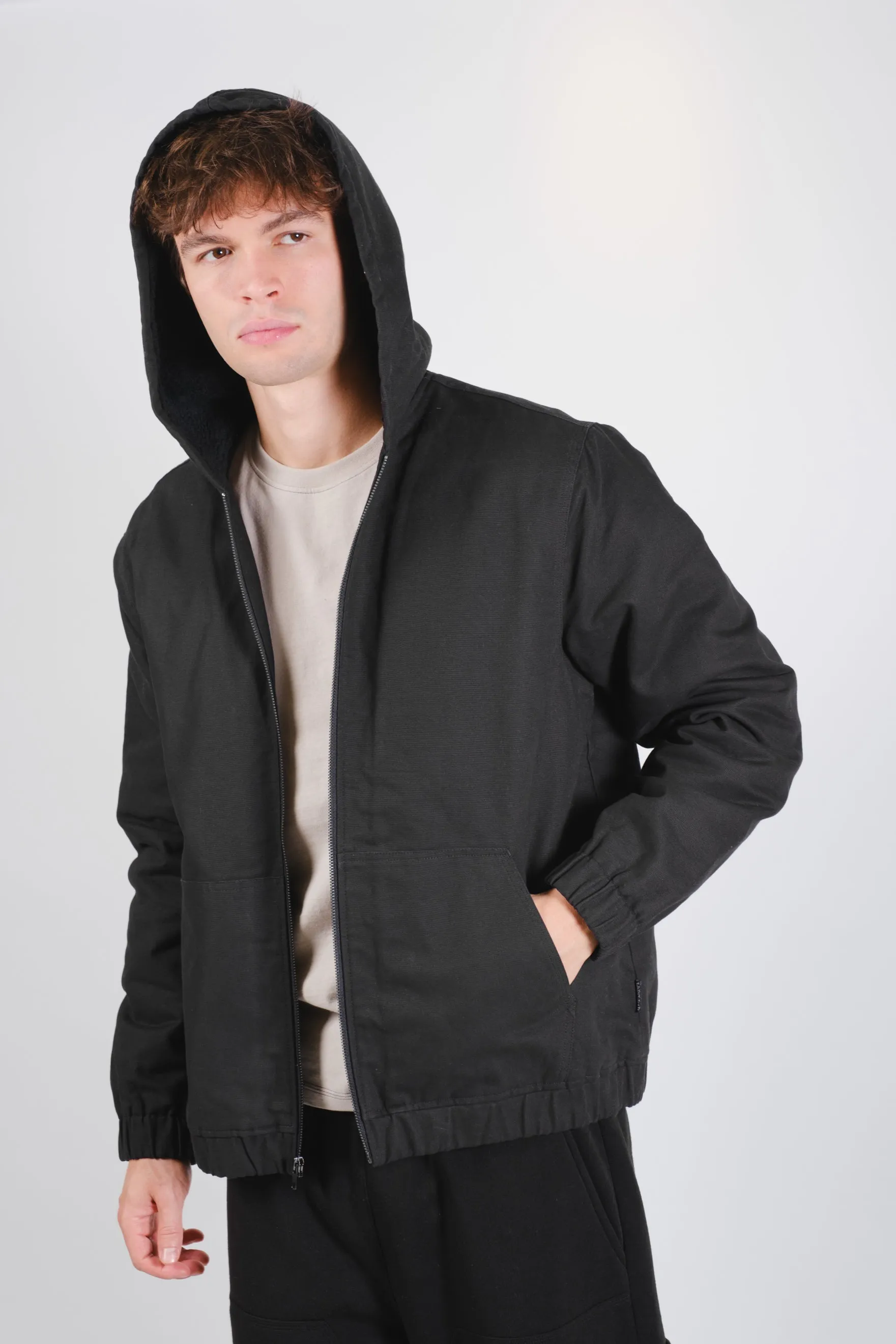 Sherpa Lined Hooded Canvas Jacket