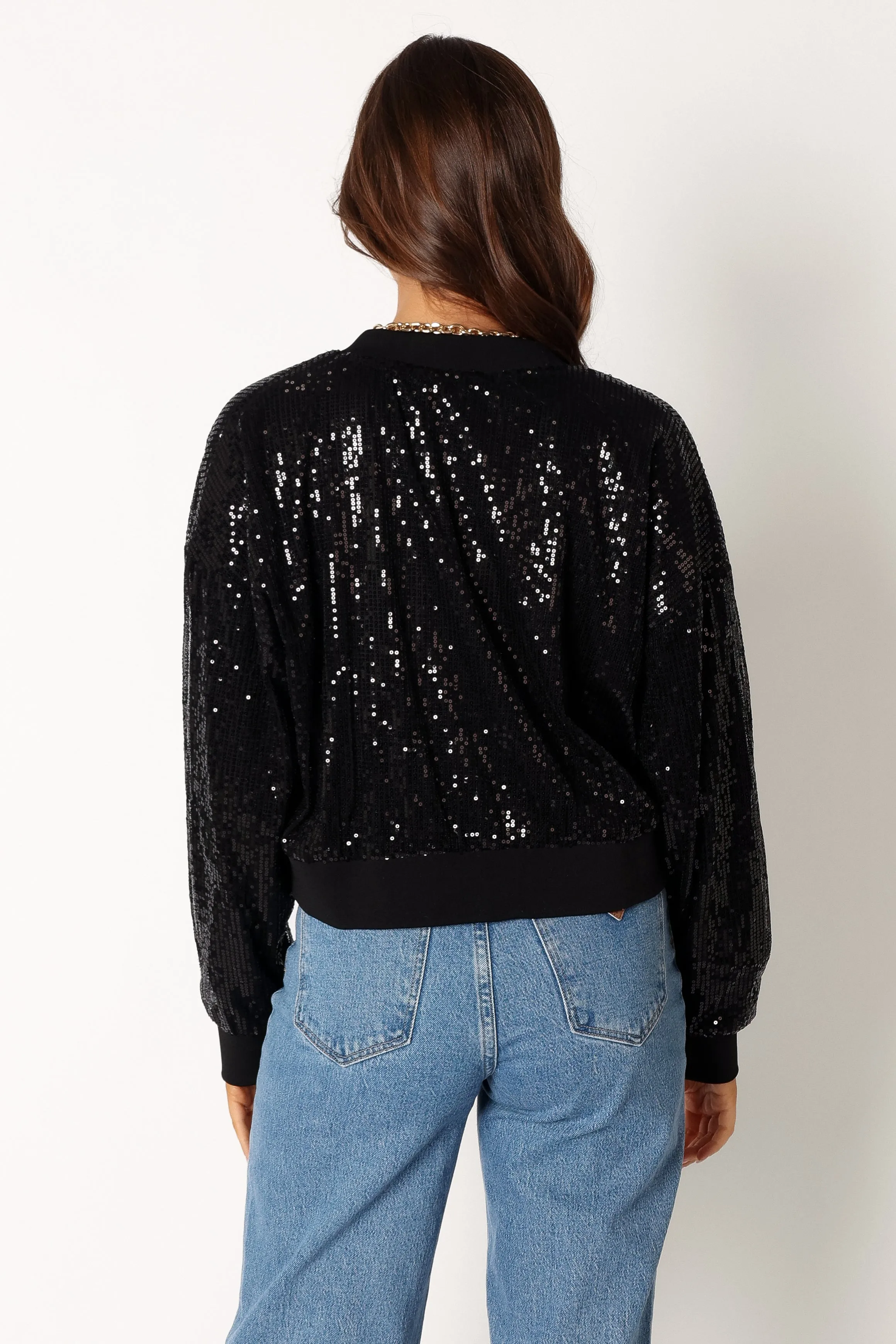 Stevie Sequin Bomber Jacket - Black