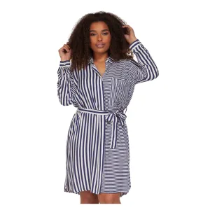 Striped Shirt Dress - Navy/White - Plus