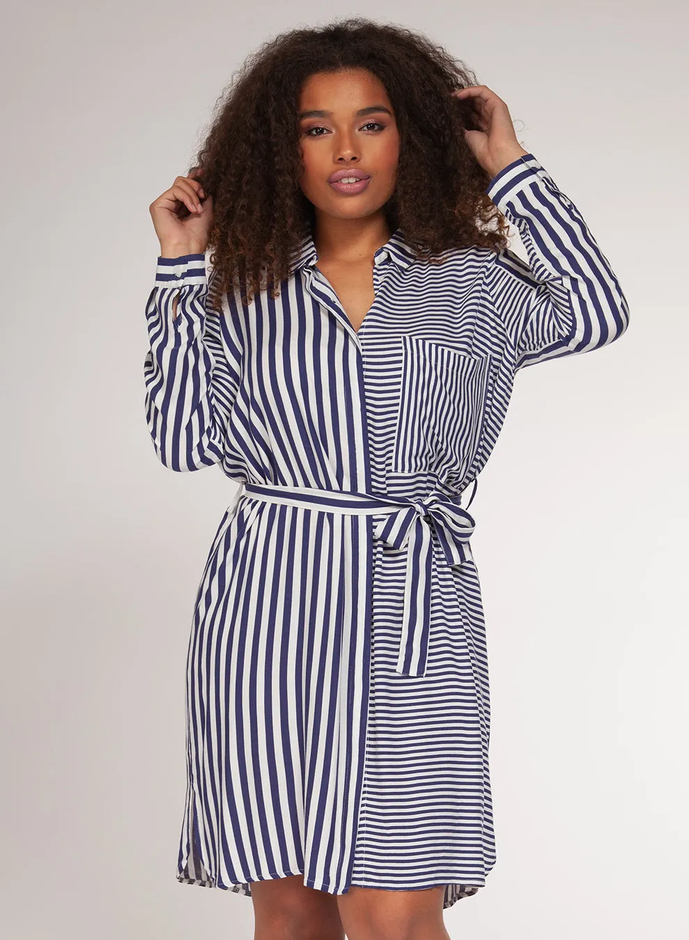 Striped Shirt Dress - Navy/White - Plus