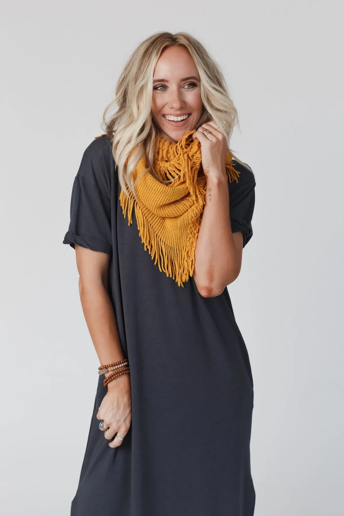 Sweet Dreams Fringe Infinity Scarf - Mustard