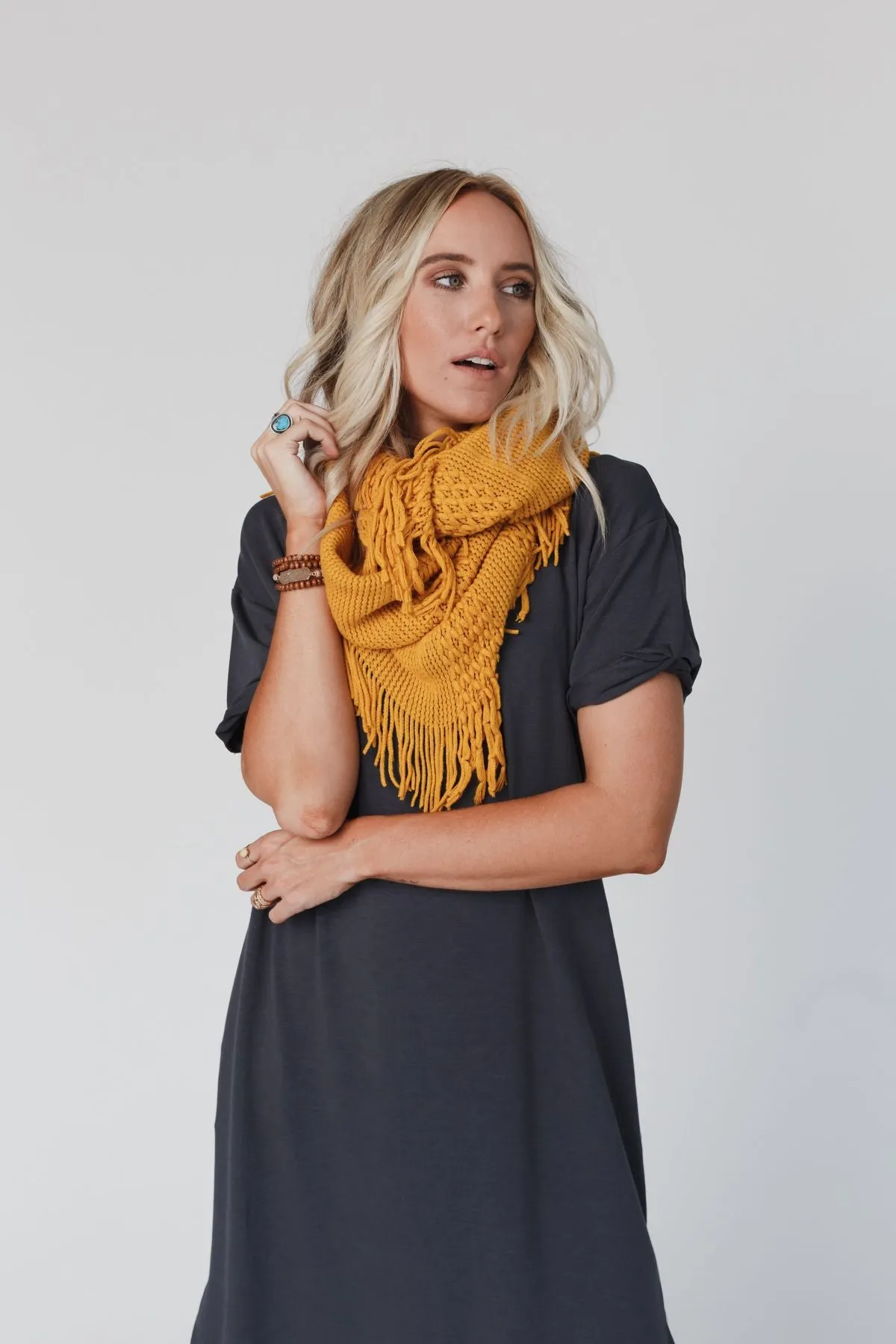 Sweet Dreams Fringe Infinity Scarf - Mustard