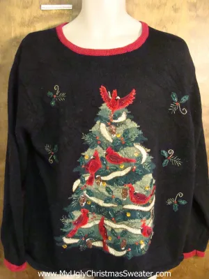 Tacky Birds in a Tree Novelty Funny Christmas Sweater