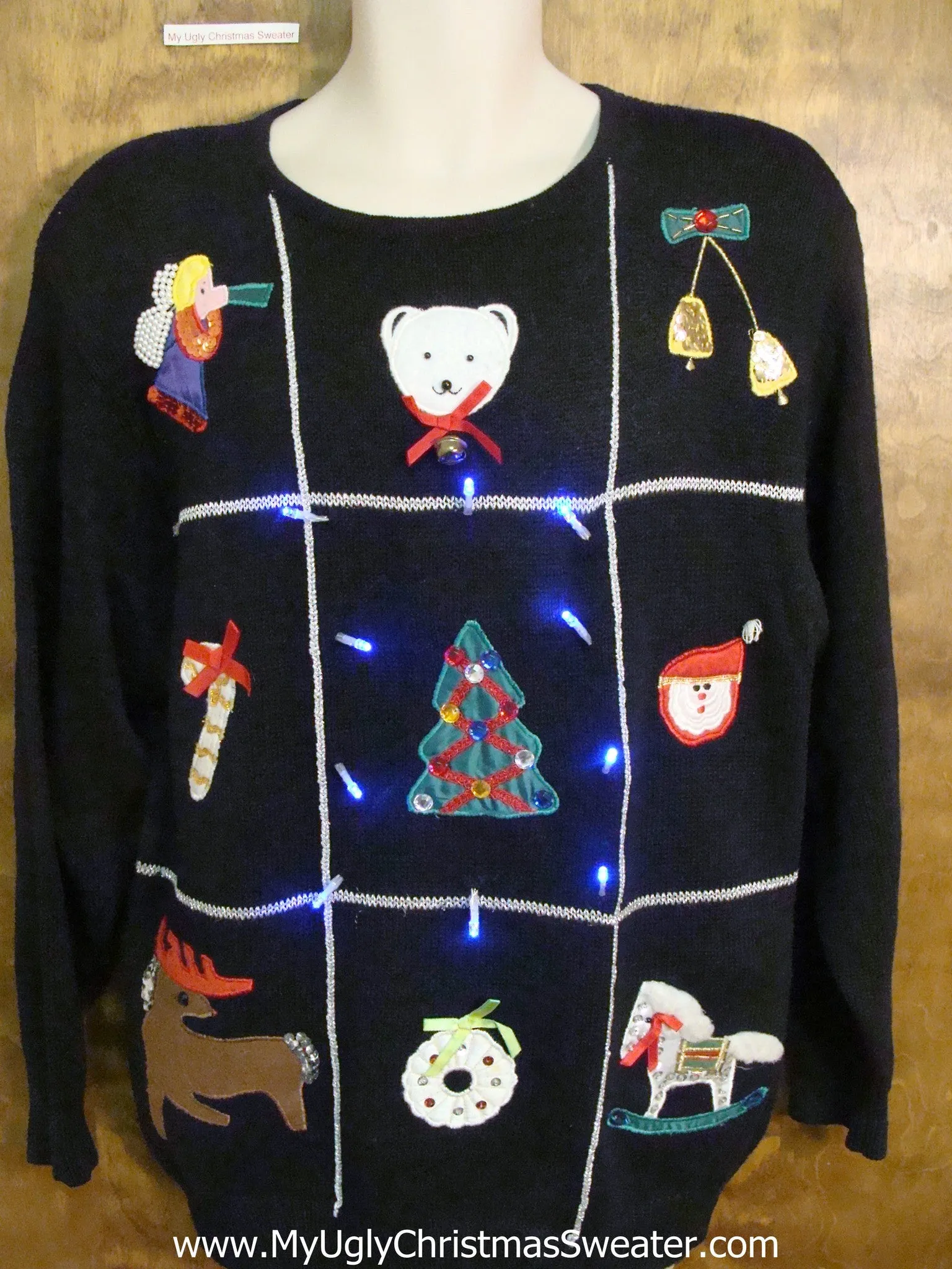 Tacky Tic Tac Toe Grid Light Up Ugly Xmas Sweater