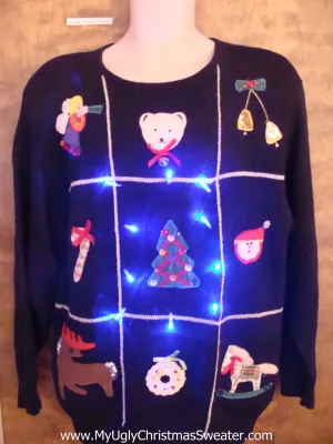 Tacky Tic Tac Toe Grid Light Up Ugly Xmas Sweater