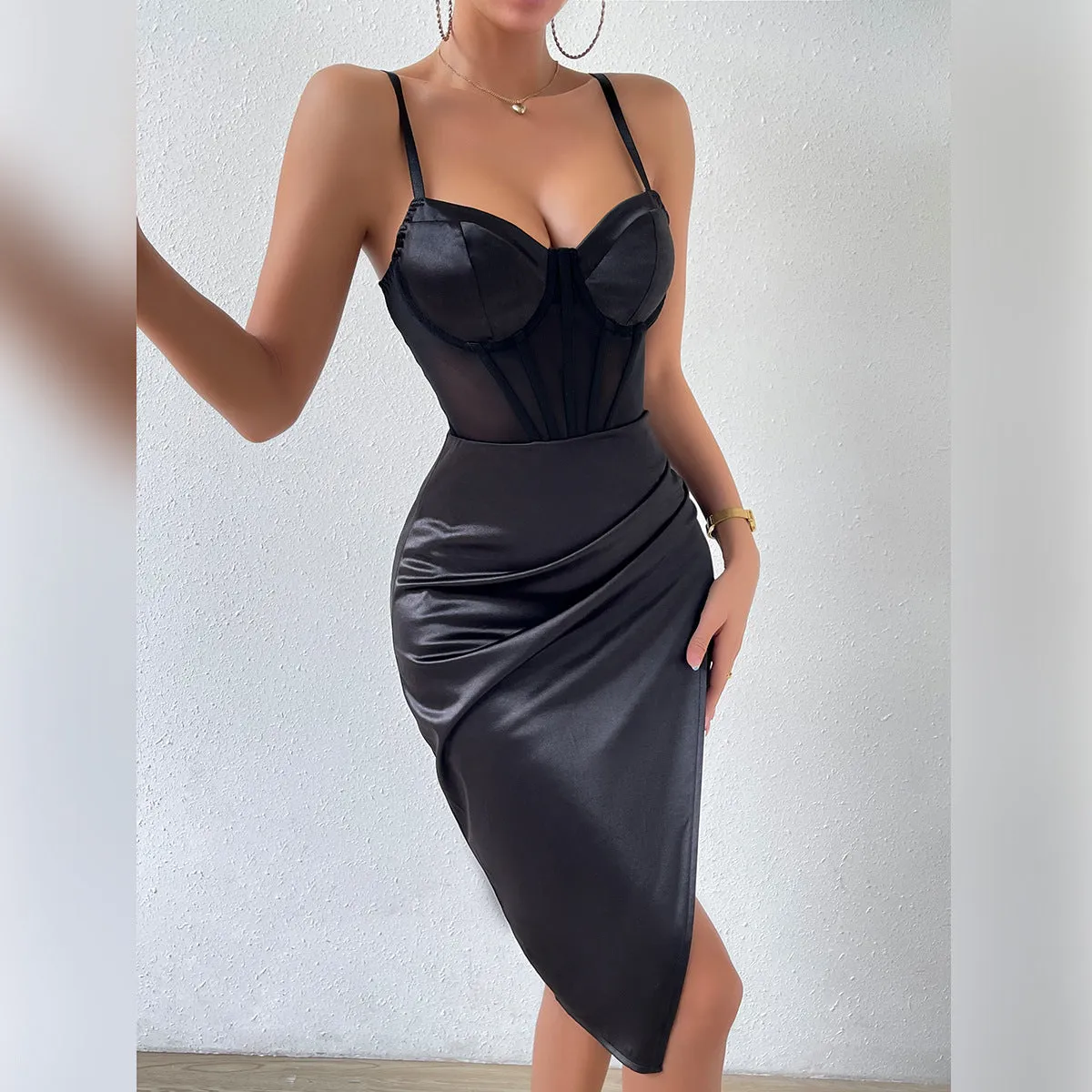 Talk of the town Black Bodycon Corset Dress | Drape Dress | Bandage Dress | Black Corset Dress