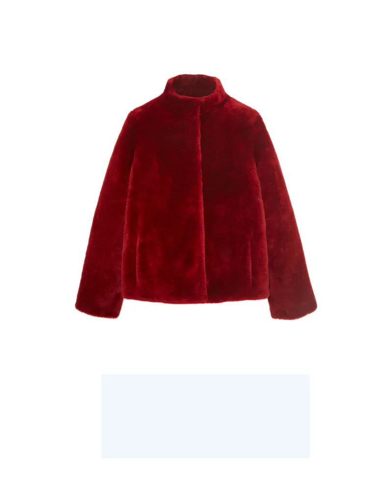 The Elaine Shearling Jacket in Merlot