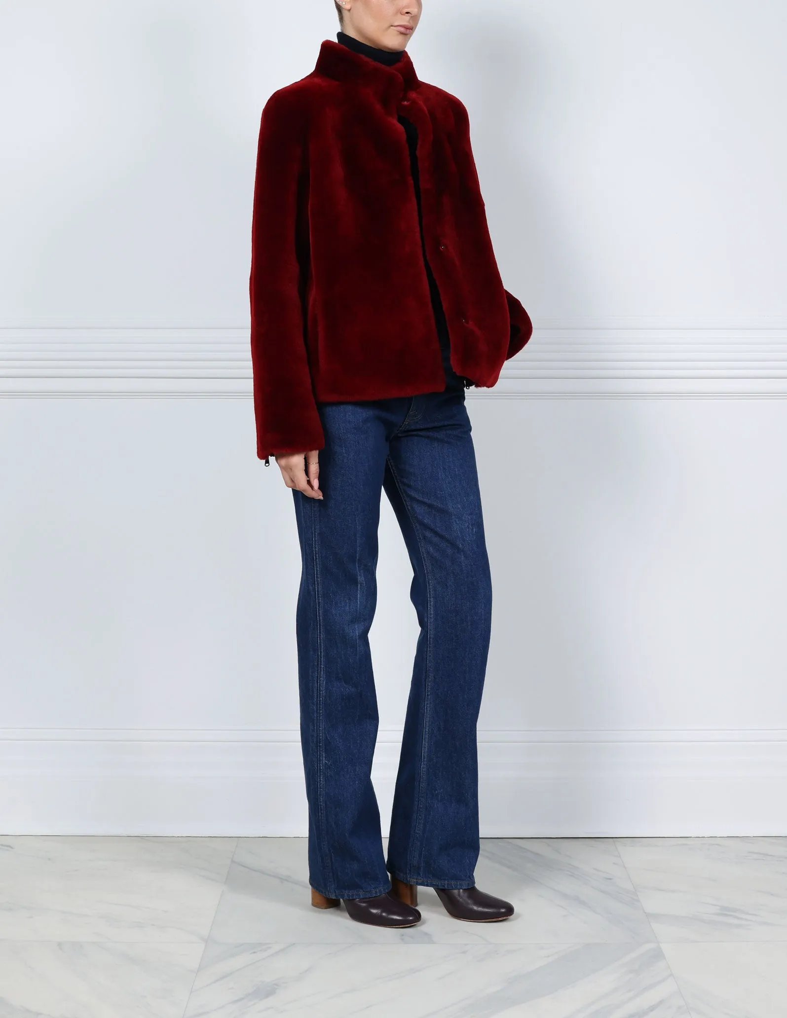 The Elaine Shearling Jacket in Merlot