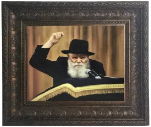 The Lubavitcher Rebbe giving a speech, Framed Painting in Brown Frame, Size 11x14"