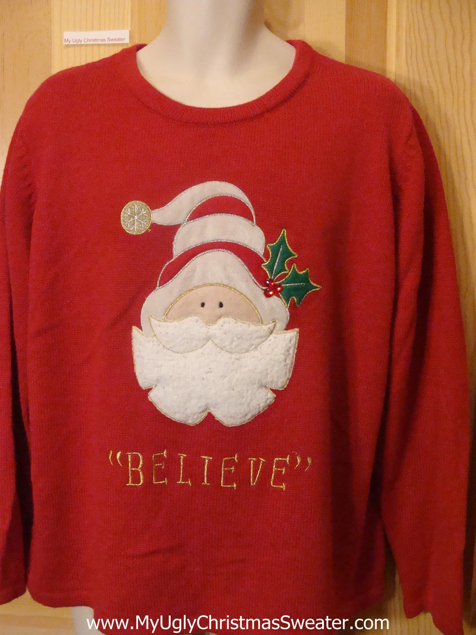 Ugly Christmas Sweater BELIEVE Santa Pullover