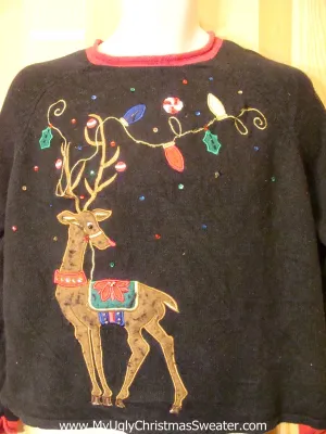 Ugly Christmas Sweater Huge Colorful Reindeer