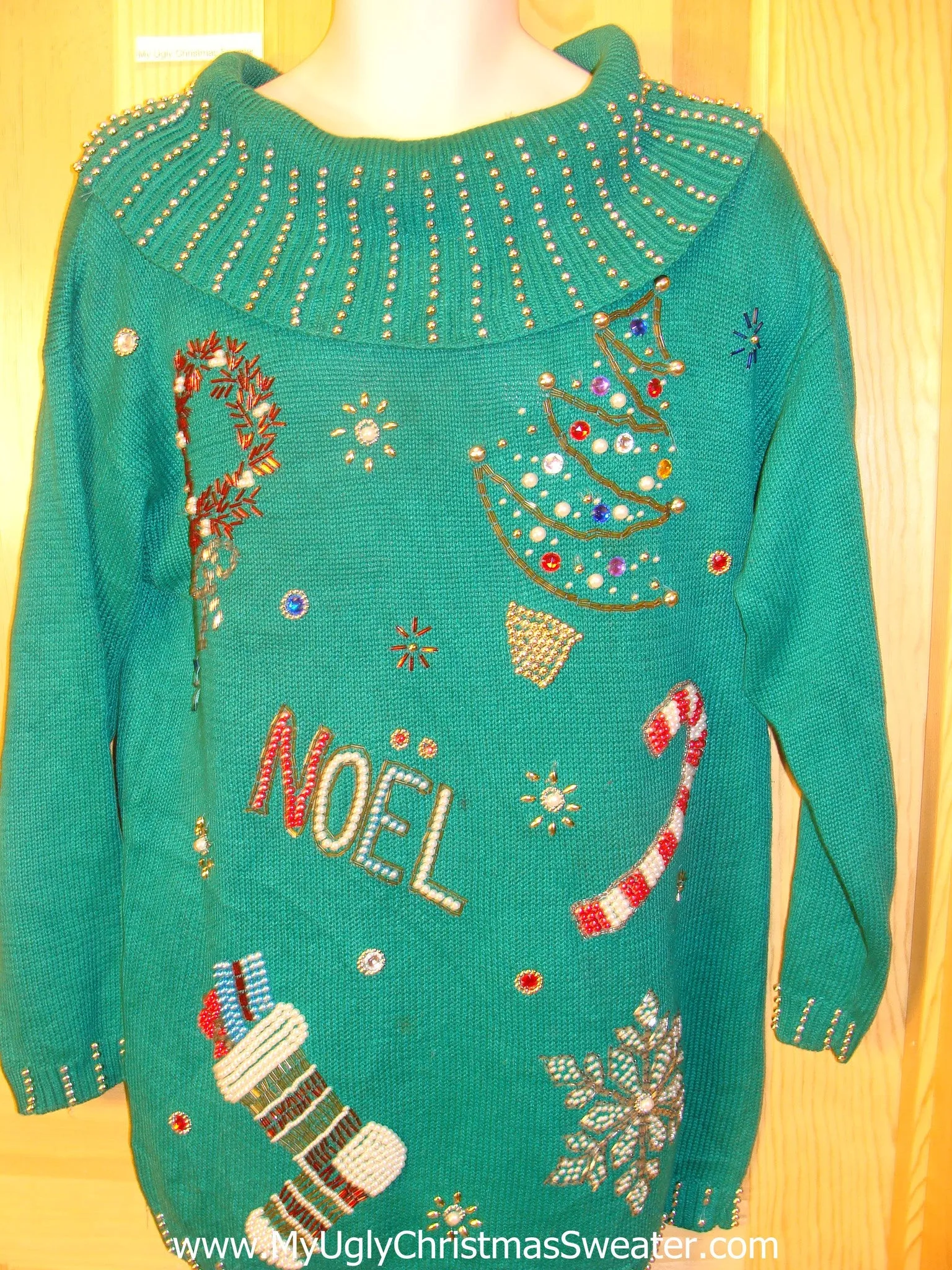 Ugly Green 80s Bling Christmas Sweater