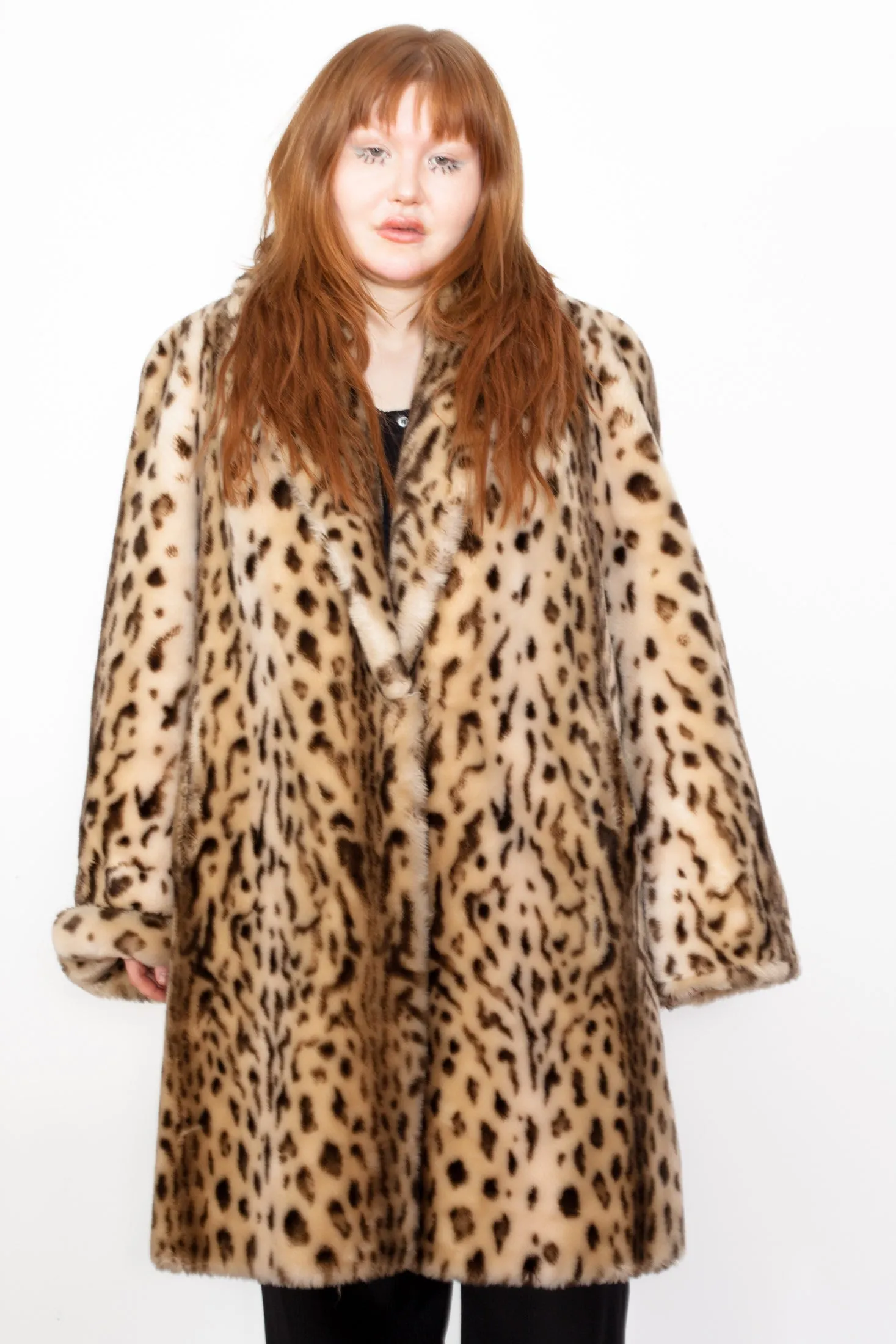 Vintage 90s Leopard Print Faux Fur Coat