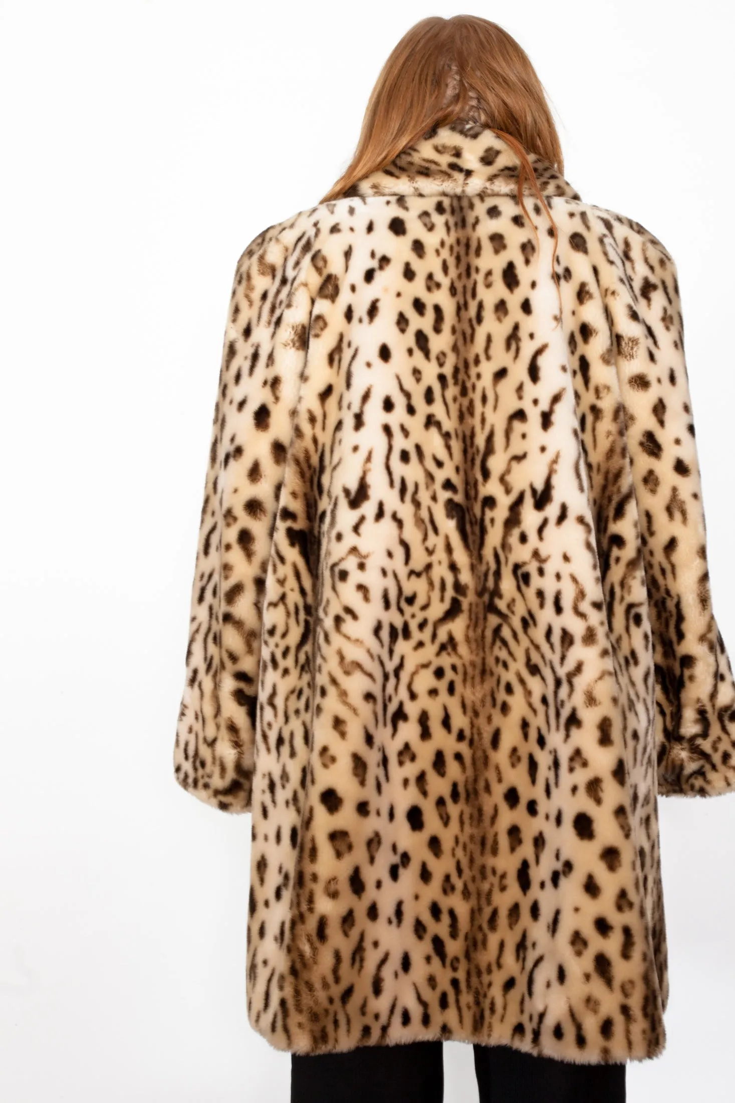 Vintage 90s Leopard Print Faux Fur Coat