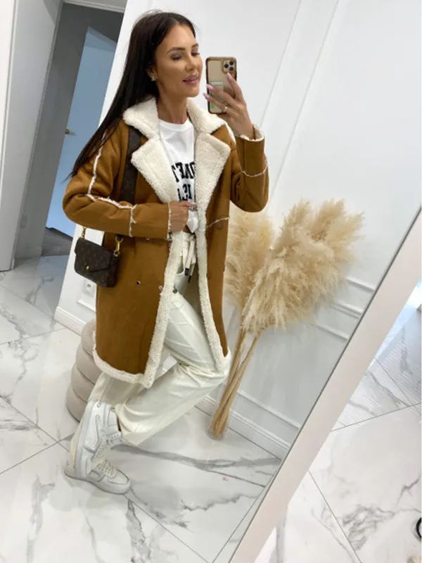 Winter Chunky Sherpa Coat | Double Breasted Faux Lamb Fur Jacket